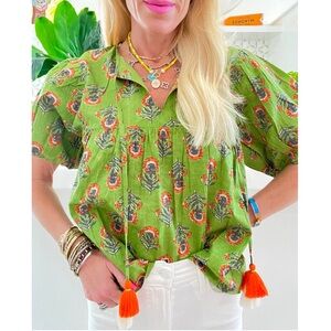 THML Green Cotton Negril Top- Size Small- EUC